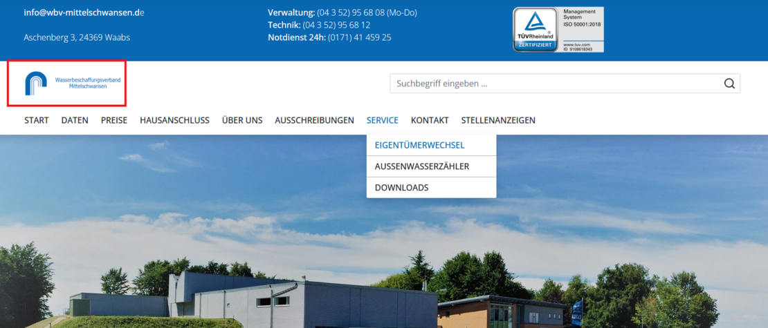 ein Klick auf das Logo führt zur Startseite